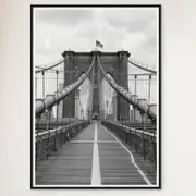 Galrie Timeless Brooklyn Bridge Black and White - Iconic Fine Art Photography Home Decor, Black Frame, 70 x 100cm (28 x 40inch)