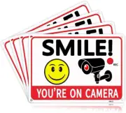 Smile Your Outdoor Camera Signs, Aluminum 7 X 10 In., Security Camera Sign for H
