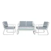 Design Square 4-Pieces Fabric Seat Aluminum Weather Resistant Outdoor Lounge Setting White/Grey