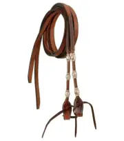 Western Tan Leather Rawhide Braided Split Reins 96" Long with Silver Ferrels