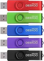 DEEKOO Flash Drive 64GB Thumb Drives Memory Sticks Jump Drive 5Pack 64GB USB 2.0 Flash Drives Mixed Colors: Red Blue Black Purple Green