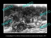OLD LARGE HISTORIC PHOTO FLANDERS WWI A MORSER HOWITZER GUN IN CAMO c1917