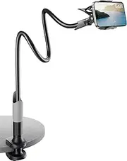 Saiji Gooseneck Cell Phone Holder, Clamp Universal Lazy Mount Clip Hands Free Flexible Long Arm Bracket Grip for 4.0-6.3 Phones Mobile Stand Baby Monitor for Desk, Bed, Office, Kitchen (Black)
