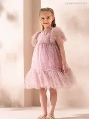 Angel & Rocket Pink Hallie Star Print Mesh Dress (AB2634) | $60 - $65