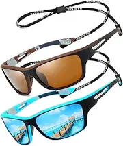 [Perfectmiaoxuan] Sunglasses Men Women Polarised Driving Fishing Running Wrap Around Sun Glasses Unbreakable Frame Goggles with Glasses rope Strap UV Protection
