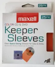 1 Box of Maxell Color CD & DVD Keeper Sleeves 25 pack - 5 colors in the box