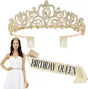[FDVTPIU] Birthday Sash and Tiara, Birthday Girl Sash Set, Cozy and Lightweight Alloy Crown with Comb Design for Photo and Filming Props