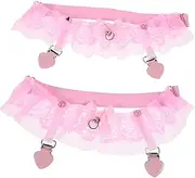 [LIFKOME] Bride's Fashion Accessory 2 Pcs Wedding Lace Garters Elastic Leg Bands for Lady Leg Bands Floral Lace Non-Slip Sock Clamps Pink