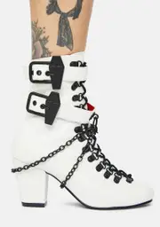 [Demonia] White Lost Tomb Chain Lace Up Boots