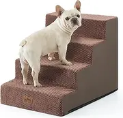 COZY KISS Dog Stairs for High Bed 23.6" H, Pet Step with Leakproof Cover, High Density Foam Cat Ramp for Bed, Lightweight, Durable, Comfort, 19.7x29.5x23.6 inch, 4 Tiers, Brown
