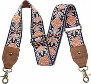 [Nefelibata] Purse Strap-2"Crazy Horse Leather Wide Shoulder Strap Adjustable Replacement,Retro Jacquard Embroidery Multi-pattern Crossbody Bag Straps for Handbag,Crossbody Bags,Shoulder Bags(Orange Embroidery),