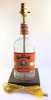 Old Grand-Dad Bourbon Whiskey Bar Bottle TABLE LAMP Lounge Light w/ Wood Base