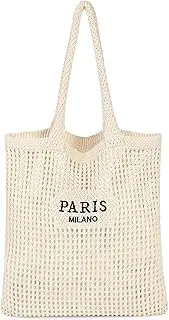 [Loiyadn] Crochet Bag - Soft Woven Beach Bags for Women, Spacious Crochet Beach Bag for Daily Use, Aesthetic Casual Design
