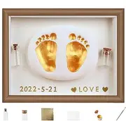 Baby Footprint Kit | Handprint and Footprint Making Kit, Wooden Art Photo Frame,Safe Paint, Handmade Fetal Hair Collection Bottle for Baby Shower, Family Keepsake
