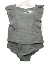 NEW Choose Sz Baby Girls Green Ruffled Eyelet Shirt & Bloomers 2 Pc Set GRAYSON
