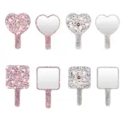 Cute Cat Vanity Mirror Shiny Rhinestones Beauty Handheld Makeup Mirror Heart
