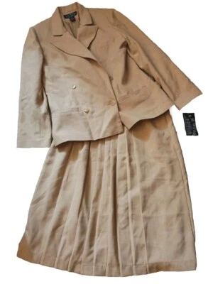 VTG EH Woods Womens Mustard Skirt Suit Pleated Skirt Button Blazer SZ 10