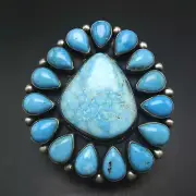 Enormous 69g NAVAJO Sterling Silver BLUE KINGMAN TURQUOISE Cluster RING size 6