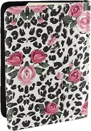 [JEJEA] Cute Pink Rose Mix Leopard Pattern Print Travel Organizer Credit Cards Case Passport BookPassport Holder Cover Wallet forTraveling,, Black, One Size