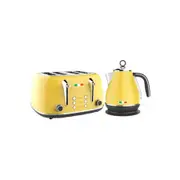 Vintage Electric Kettle and Toaster Combo Yellow Stainless Steel