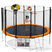 Kahuna 16ft Round Spring Trampoline Free Safety Outer Net Pad Mat Ladder Shoe Tidy Orange with Basketball Set