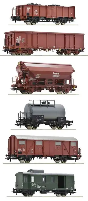 Mini 預購中 Roco 76030 HO規 Goods train DR 貨車.6輛.棚車有尾燈但須接2個四號電池