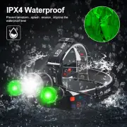 Headlamp Rechargeable Head Torch Lamp Green+White Light Hunting Hiking Headlight
