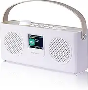 ROXEL RDR-80 Multi-functional FM & DAB/DAB+ Radio | Bluetooth Speaker | USB Playback, Mains and Battery Powered | Bedside Alarm Clock with Sleep Function, Colourful display (White & Cappucino)