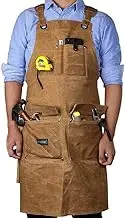 Waxed Canvas Shop Apron for Men & Women.Woodworking Aprons Heavy Duty Work Apron with Pockets. Big Bulk Tool Apron with Adjustable Cross-Back Strap.Adjustable S to XXL (Brown), Brown, X-Large
