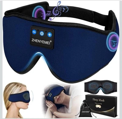 Sleep Eye Mask W/Headphones Bluetooth White Noise 3D Microphone Built In HD