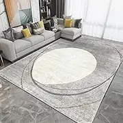 Tinyboy-hbq Area Rug Short Pile Living Room Carpet Modern Geometric Design Rugs Circular Pattern Rug Non-Slip Decorative Rugs for Bedroom (Light Grey/Beige, 200 * 250cm)