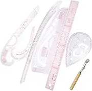 7PCS French Metric Ruler Set - Clothing Fashion Curve Shaped Grading Rulers, Cloth Wheel for Sewing Dressmaking Pattern Design DIY Clothing - Bendable Drawing Template