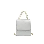 Pearl Handle PU Leather Chain Single Shoulder Bag Ladies Handbag Messenger Bag (Silver)