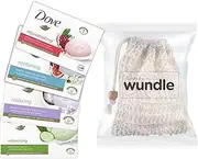 Wundle Bundle Soap Saver Exfoliating Pouch with 4 x Dove Moisturising Soap Bars (Multi-Scent Pack)