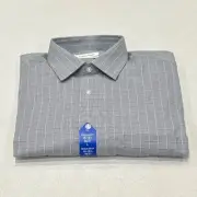 Calvin Klein Men’s Tech Active Stretch Dress Shirt, Blue Plaid, L(16-16.5-36/37)