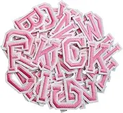 Iron on Letter 52Pcs Alphabet A to Z Patches with Ironed Adhesive, Decorate Repair Patches for Jackets Shirts Hats Bags Jeans/Pink