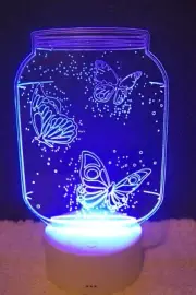 Acrylic Light up Butterflies decor with stand & color changing remote, 9"