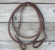 West 74 Oiled Leather Rolled Contest One Piece Barrel Roping Reins 8'