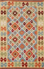 Geometric Kilim 3x4 ft. Multicolor Oriental Accent Rug Flat-Weave