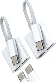 Dual USB C Headphone Adapter Audio Charger Jack Splitter (2 Pack)2-in-1 for Apple for iPhone 16 15 Pro Max for IPad Compatible With Samsung Galaxy DAC Earphone Type C Dongle Charging Cord Port Android