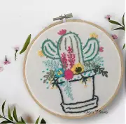 Embroidered Fabric Cactus in a Pot Fabric in Wooden Embroidery Hoop 6"