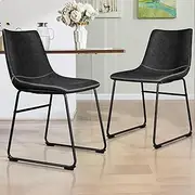 ALFORDSON Kitchen Dining Chairs PU Leather Upholstery Set of 2, Black Colour Desk Chair with Floor Protector, Metal Frame Reading Seating for Home Cafe Coffee Table, 150kg Capacity, Veda Series