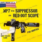 MP7 w/ Suppressor,Red Dot Scope for Minifig •CUSTOM TOY Bricks •Gray Black Camo