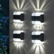 Solar Wall Light 4 Pcs LED Solar Wall Lights Solar Porch Light Up and Down LED Wall Light for Backyard -White light