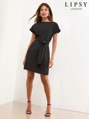 Lipsy Black Military Button Tie Belt Mini Shift Dress (F98343) | $113
