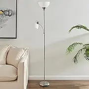 Sherwood Uplighter & Reading Floor Lamp Standing Torch Modern Home Decor Glossy Metallic Finish Alongside Bright White Shades SAA Approved Adjustable Ambient & Focused Light - Height 182cm
