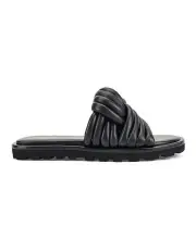 [Siren] Weston Footbed Slides in Black Leather