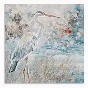 Yihui Arts Heron Arts - Beautiful Blue and Teal Bird Canvas Wall Artwork with Gold Foil Accents for Modern Home Decor