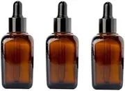 ericotry 3PCS 50ml Empty Refillable Square Amber Glass Droppers Essential Oil Bottles Aromatherapy Cosmetics Elite Fluid Container Jar Pot Holder with Glass Eye Dropper And Rubber Bulb