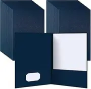Janlaugh 25 Pack 9" x 14.5" Presentation Folders Linen Folder with 2 Pocket Legal Size Folders Tax Folders for Tax Preparers Project Folders for Tax Season Brochures School Reports (Navy Blue)